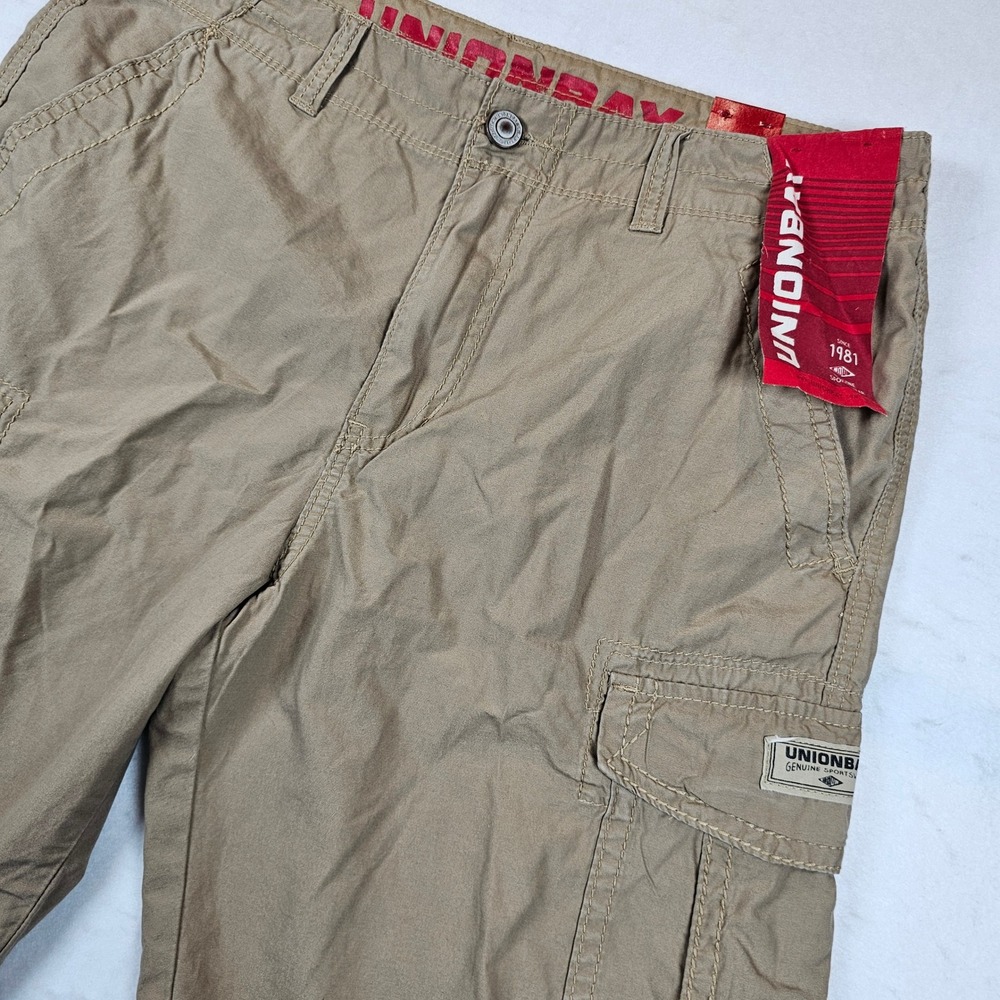 Unionbay Mens Cargo Shorts Khaki Tan 100% Cotton Multi Pocket Size 34 NWT